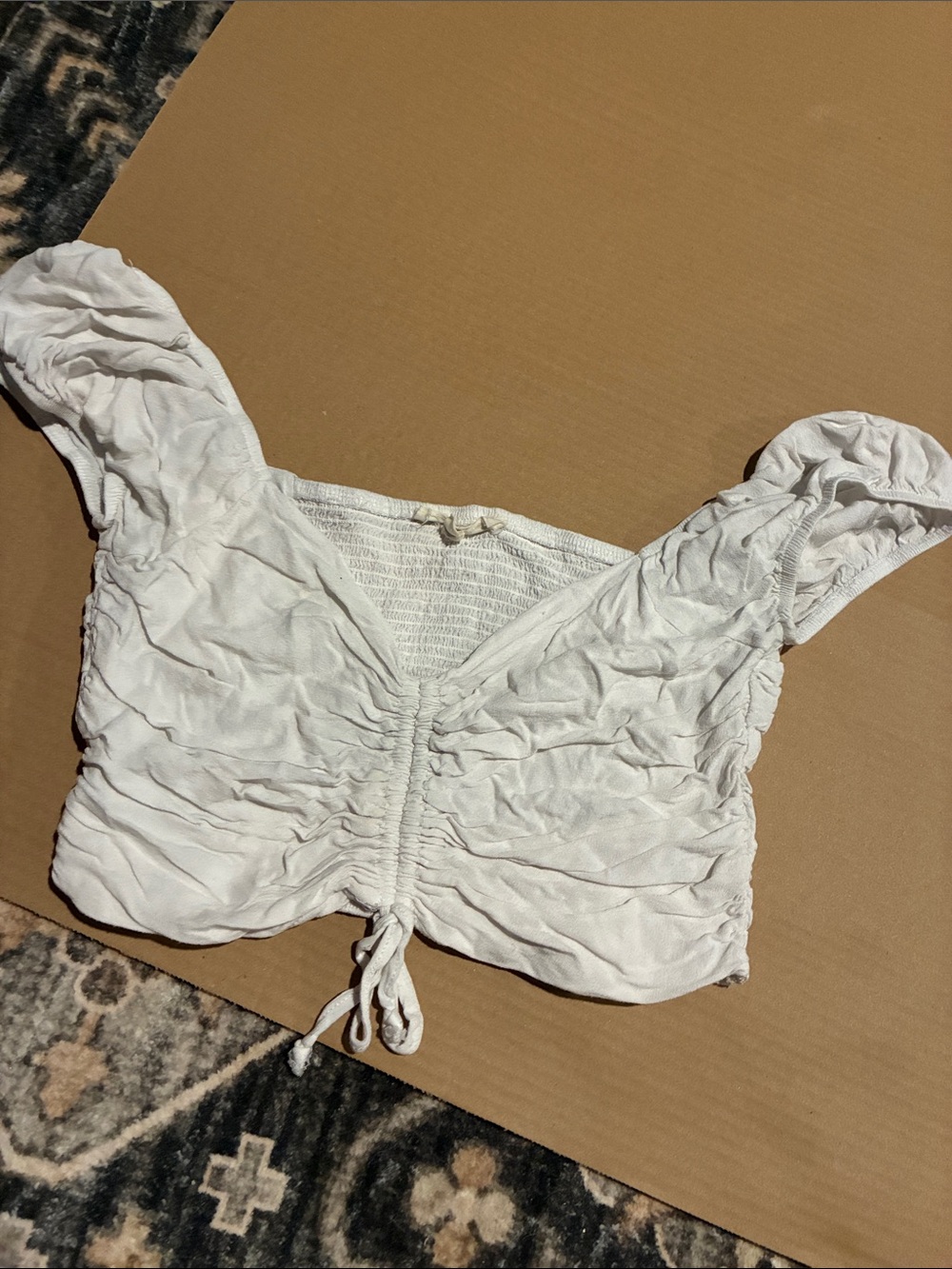 La Hearts White Ruched Tie-Front Crop Top